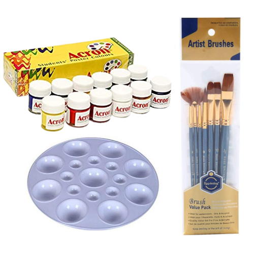 Poster Color Combo Set Poster Color 12 Color 15ml,7pcs brush,1pcs Round Palette