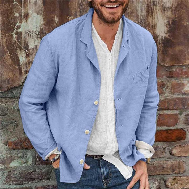 Shirt Jacket Loose Suit Top Men Suit Collar Button Solid Color Cotton Linen Suit Spring Summer Casual Blazers Men Clothing