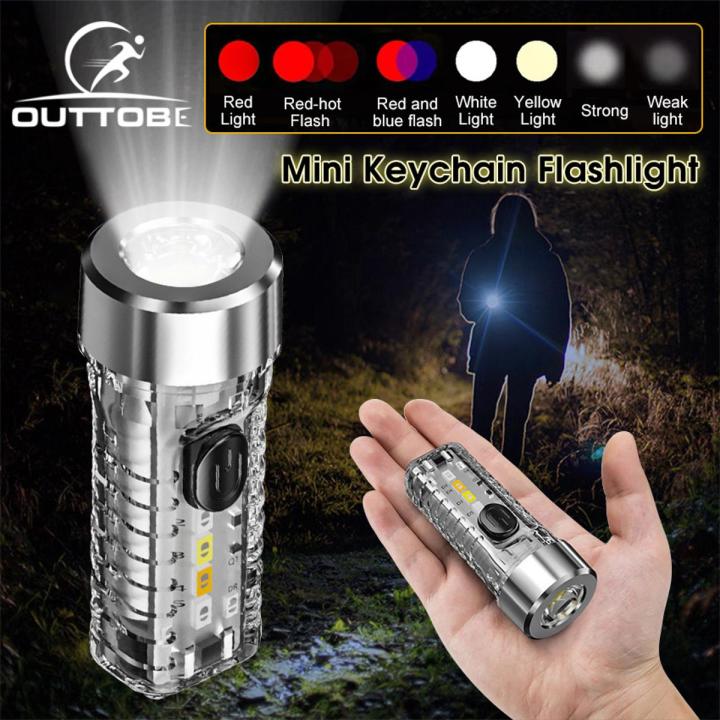Outtobe Keychain Light Ultra Small Mini Multi-function light Portable Waterproof light USB Charging Ultra Light Strong Light Outdoor Warning Light Em erg ency Lamp 7 Mode