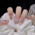 24Pcs Ballerina Long Square Nail Tips False Nails Wearable Nails Butterfly Camellia Flower Pearl Design Press on Nails. 