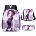 New Demon Slayer Anime Backpack Kamado Tanjirou Student School Bags Kimetsu No Yaiba Bags Girls Boys Three-Pieces Notebook Bag. 