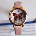 Elegant Women's Leather Watch with Lucky Beads and Butterfly Design.