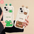 Sweet Cute Cartoon 3D Doll Cat Bear Frog Phone Case Compatible for IPhone 7Plus XR 13 15 11 14 12 Pro Max 8 6 7 6S Plus X XS MAX SE 2020 Lovely Animals Wavy Curved Edge Couples Soft Cover. 