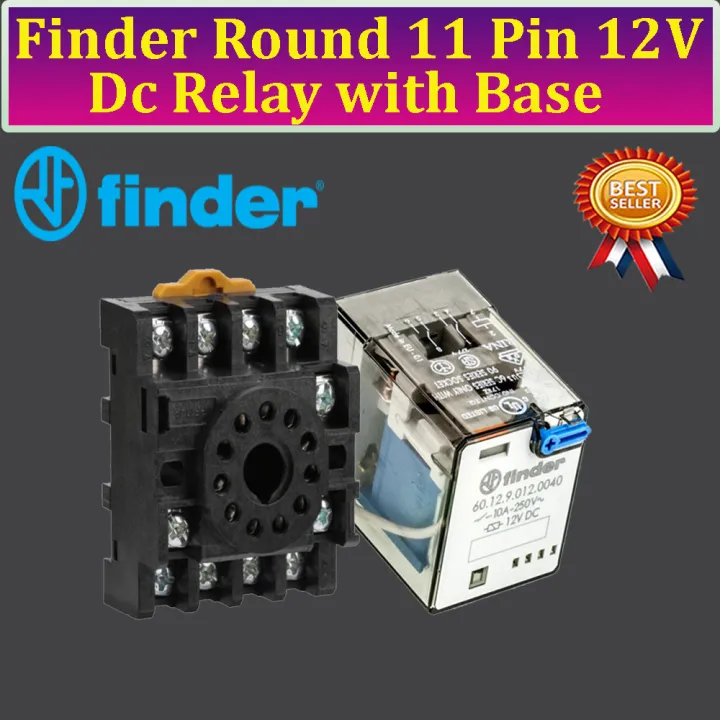 Finder%20Dc%2012Volt%2010A%20Coil%20Round%2011%20Pin%20Power%20Electromagnetic%20General%20Purpose%20Relay%20With%20Base%20-%20Image%203