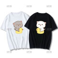 Cute Peach Cat Cartoon Couple Print Shirt Unisex Shirt Gray Sent Flowers To Peach T Shirt New Style Lovers' Clothes Casual Tee. 