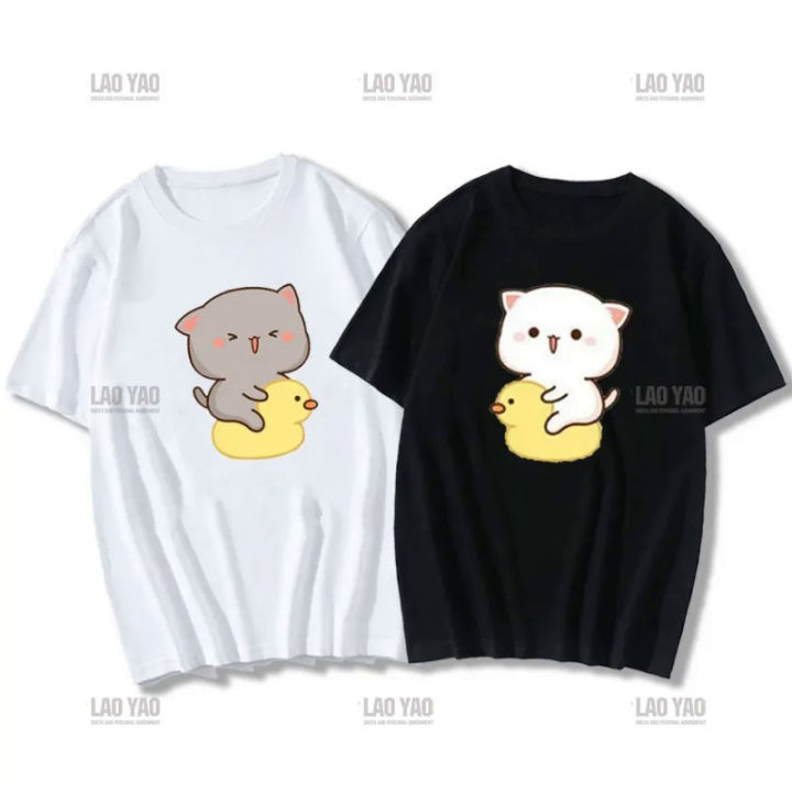 Cute%20Peach%20Cat%20Cartoon%20Couple%20Print%20Shirt%20Unisex%20Shirt%20Gray%20Sent%20Flowers%20To%20Peach%20T%20Shirt%20New%20Style%20Lovers'%20Clothes%20Casual%20Tee%20-%20Image%206