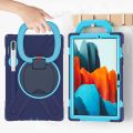 For Samsung Galaxy Tab S8 / Galaxy Tab S7 T870 / T875 Silicone + PC Protective Case with Holder & Shoulder Strap(Navy Blue + Yellow Green). 