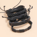 Men's Bracelets Set 5pcs Mixed Leather Wrap Bracelet Black Bangles Punk Male Rock Male Jewelry Accessory Small Gift.