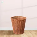 Wicker Trash Can Round Imitation Rattan Waste Basket for Kitchen Nursery. 