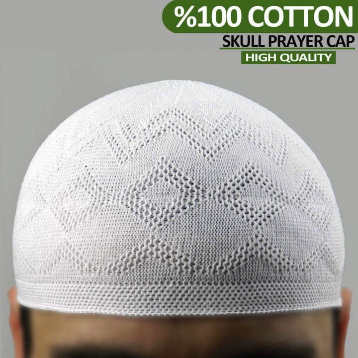 Cotton Free Size Knitted White Islamic Tupi/Cap For Men