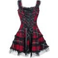 Dress Women Classic Frill Lace Dresses Sleeveless Plaid Vintage Gothic Mini Dresses Ball Gowns Cosplay Costume Plus Size Dress.
