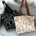 Trendy Top Handle Cute Panda Design White Color Tote Canvas Bag Shopping Bag / College / University Bag, Tote Bag, Canvas Bag with Zipper. 