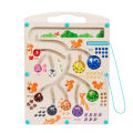 Children's Montessori Early Education Wooden Maze Magnetic Pen Moving Beads Color Cognitive Digital Classification Counting Board. 