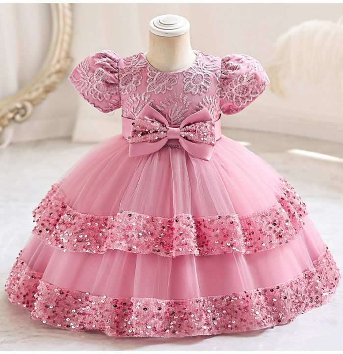 Fashion Bow Girls Party Dresses Cotton Short Sleeve Children Clothing  Bridesmaid Dresses Summer Kids Dresses for Girls 1-4 Years | Daraz.com.bd