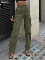Women High Waist Wide Leg Baggy Jeans Side Pocket Vintage Y2K Cargo Pants Boyfriend Loose Trousers Streetwear Fashion Overalls. 