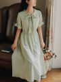 Gentle Retro Mori Style French Dress Girlish Style Summer New First Love Tight Waist Slim Fit Sweet Midi Dress. 