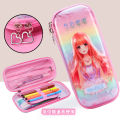 Quick Hair EVA Double-Layer Pencil Case Female Student Cartoon Pencil Case Offset Printing Three-Layer Simple PVC Laser Pencil Case. 