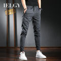 IELGY Elastic Waist Casual Cropped Pants Men's Slim Fit Feet British Art Plaid Men's Pants Gray Pants Thin Pants. 