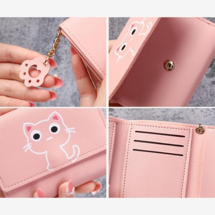 【Top Selling Item】 Women Wallet Cute Cat Short Wallet Leather Purse Girls Bag Card Holder