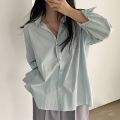 South KoreachicFrench Lazy Style Loose Solid Color Single Breasted Casual All-Matching Fashion Shirt Top Women. 