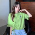4 High waist short sleeve T Women's T-shirt Niche Design Loose Korean Style ins Trendy Elegant Drawstring Super-Hot Short Top Clothes. 