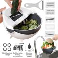 6 In 1 Vegetable Cutter with Drain Basket Multifunction Magic Rotate Portable Slicer Chopper Grater Shredder Kitchen Tool. 