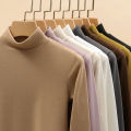 Half Turtleneck Double-Sided Dralon Bottoming Shirt Women's Autumn and Winter Western Style Inner Wear Solid Color with Fur Thick Warm Long Sleeves Top.