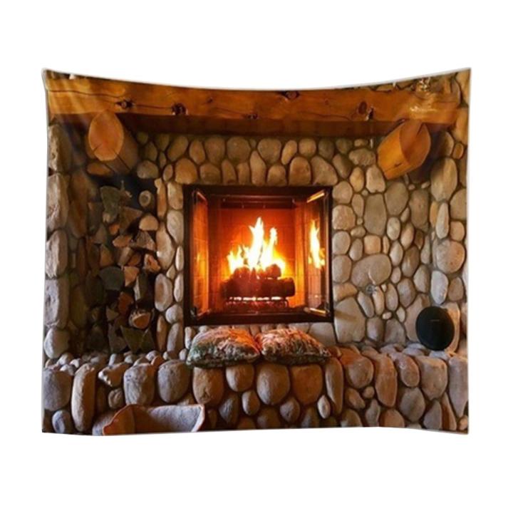 Stone Fireplace Pattern Wall Art Hanging Tapestry Room