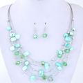 AliExpress wish exaggerated versatile crystal turquoise shell mix multi-layer necklace earrings set women's jewelry.