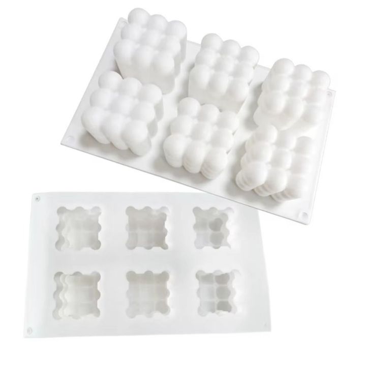 DIY Tool 6 Cavity Silicone Candle Mold 3D Cube Shape Large Bubble Ball 3D Bubble Cube Mold Reusable Non-Stick DIY Mousse Cake Mold Soap Making