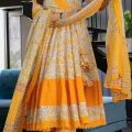 Ready Made Linen Stitched Exclusive Gown Glorious Designed Long Salwar, Kamez and Orna For Stylish Women / Girls ( 3 Pcs ). 