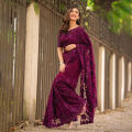 Indian Weightless Georgette Saree Black Color High Quality Embroidery Work On Blouse - A Touch of Opulence and Grace - Sari.