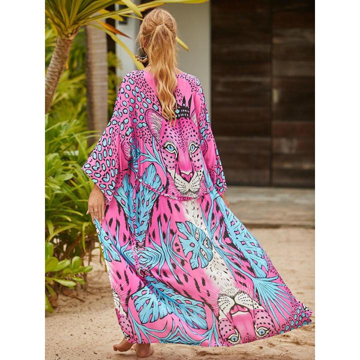 princess polly baby blue dress womens bohemian printed v neck beach cover dress batwing main image 0