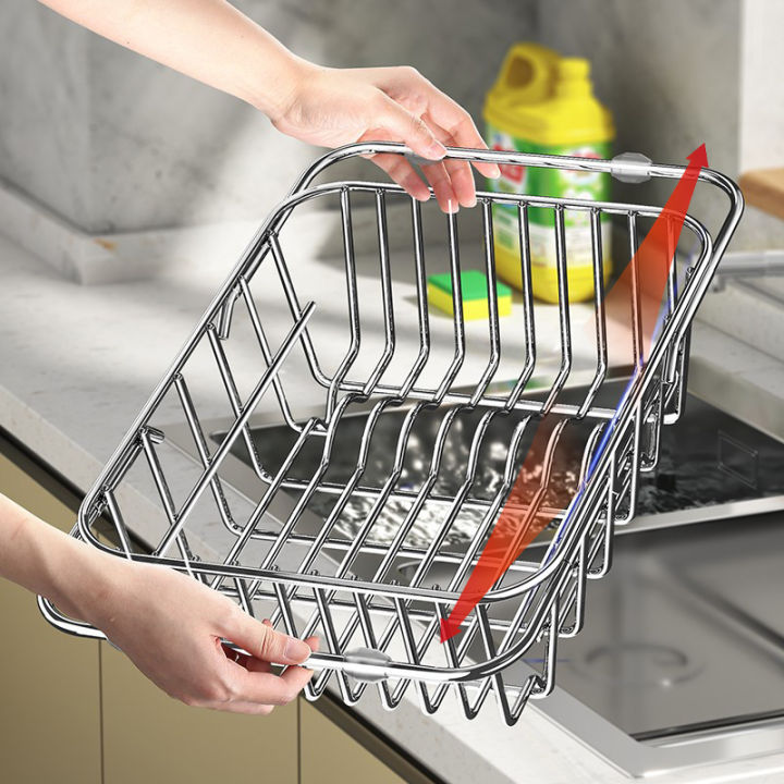 Adjustable Dish Drying Rack Stainless Steel Dish Drainer Fruit Vegetable  Drainer Kitchen Sink Drain Holder Storage Rack