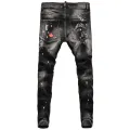 Street Fashion Men Jeans Retro Black Gray Elastic Stretch Slim Fit Ripped Jeans Men Printed Designer Hip Hop Brand Pants Hombre. 