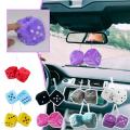 Long Hair Hot Stamping Dot Dice Plush Toy Cube Pendant Car Ornament Sieve Anime Car Decoration Accessories.