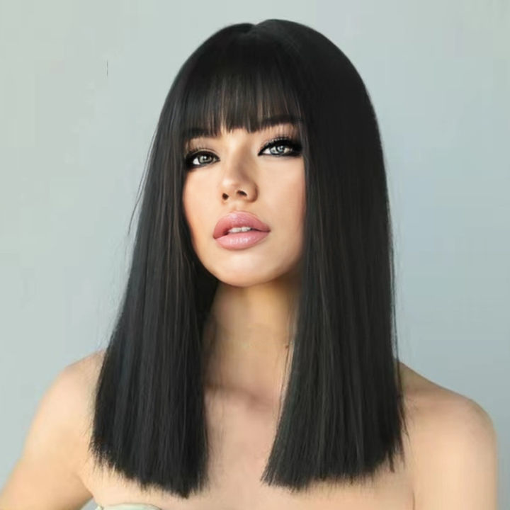 Temperament%20wig%20female%20medium%20long%20straight%20hair%20tail%20a%20cut%20black%20synthetic%20high%20temperature%20silk%20whole%20head%20cover%20-%20Image%204