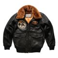 Felix cat Bomber Coat Detachable Fur Collar In Black Orange Man's Buffalo hide And Goat Skin Leather Jacket.