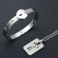 Oimg Couple Bracelet Necklace Set Stainless Steel Love Heart Lock Jewelry Set New. 