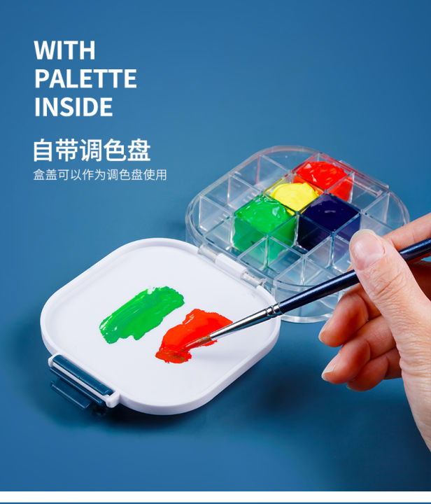 Watercolor Palette Box Folding Bucket Artist Paint Palette 16 Airtight Deep Wells Airtight for Watercolors, Gouache, Acrylic