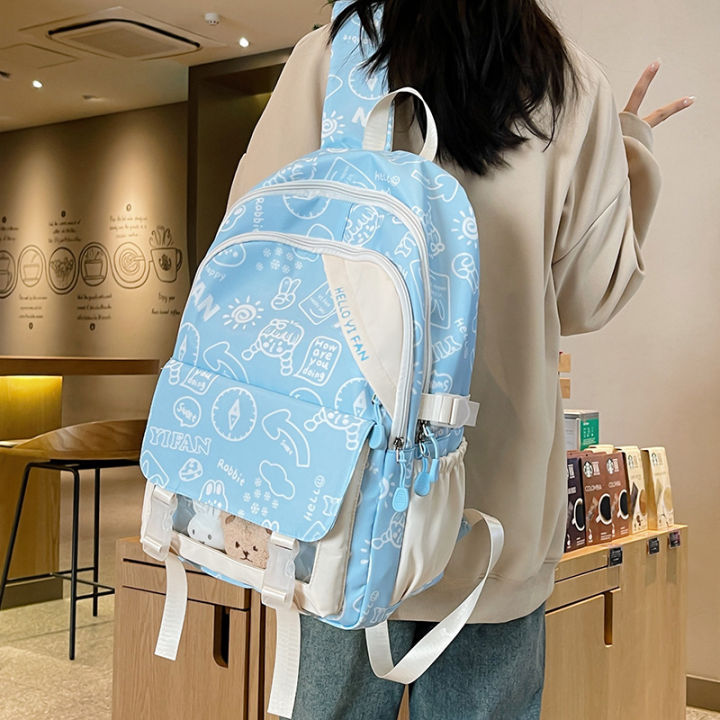 Korean version Japanese ins style backpack fresh sweet cute backpack new large-capacity middle and high school students school bag