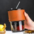 NEW 450ml Glass Cups With Cover+Straw+Leather Sleeveand,Reusable Boba Bottle, Iced Coffee Glasses, Travel Tumbler For Bubble Tea.