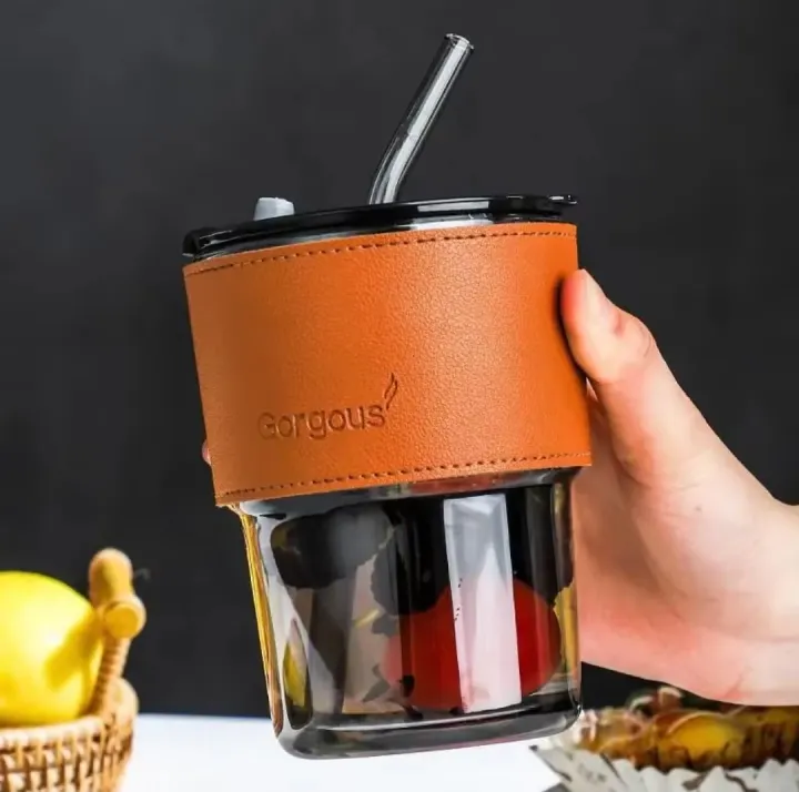NEW%20450ml%20Glass%20Cups%20With%20Cover+Straw+Leather%20Sleeveand%EF%BC%8CReusable%20Boba%20Bottle,%20Iced%20Coffee%20Glasses,%20Travel%20Tumbler%20For%20Bubble%20Tea%20-%20Image%204