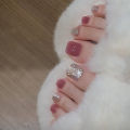 24pcs Simple French toe nails tips glitter diamond design press on toenails short full cover artificial foot nail with glue.