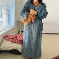 2023 Winter Women Home Clothes Jacquard Dress Flannel Sleepwear Night Dress Nightgowns Thickened Solid Color Plus Size Soft Warm.