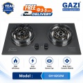 Gazi Smiss GH-8202M Double-Burner Gas Stove – Energy Saving, Marvel Top, Auto Ignition, Brass Burner Cap, Blue Flame, LPGl Gas Compatible..