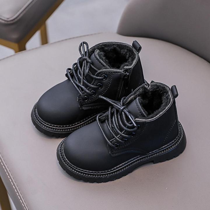 2022 Autumn Winter Boots for Kids Leather Shoes Thicken Warm Girl Snow Boot Cotton Shoes for Boy Sneakers
