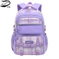 purple school bags for kids plaid book bag pink waterproof School backpacks for girls large capacity backpack with many pockets. 