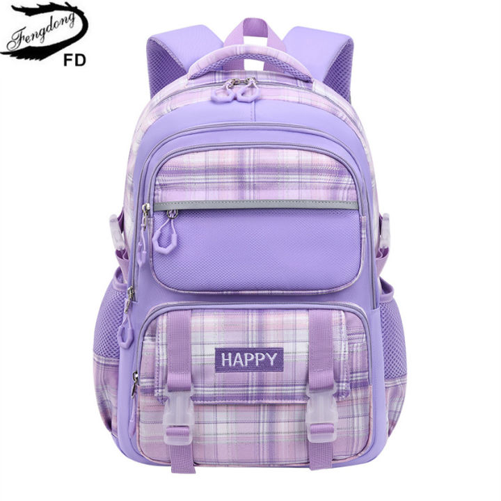purple school bags for kids plaid book bag pink waterproof School