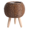Imitation Rattan Woven Flower Shelf Planters Storage Basket With Wooden Legs Podazz.